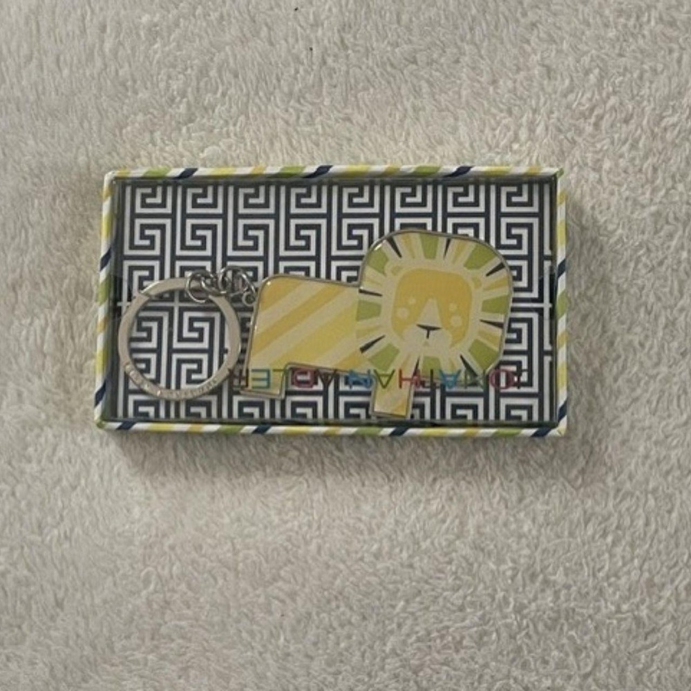 Jonathan Adler Lion Keychain Enamel Key Ring Yellow Graphic Print New In Box